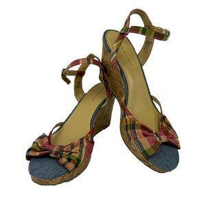 Tommy Hilfiger Inya Sandals Plaid Ankle Strap Wedge Heels Size 8.5 M